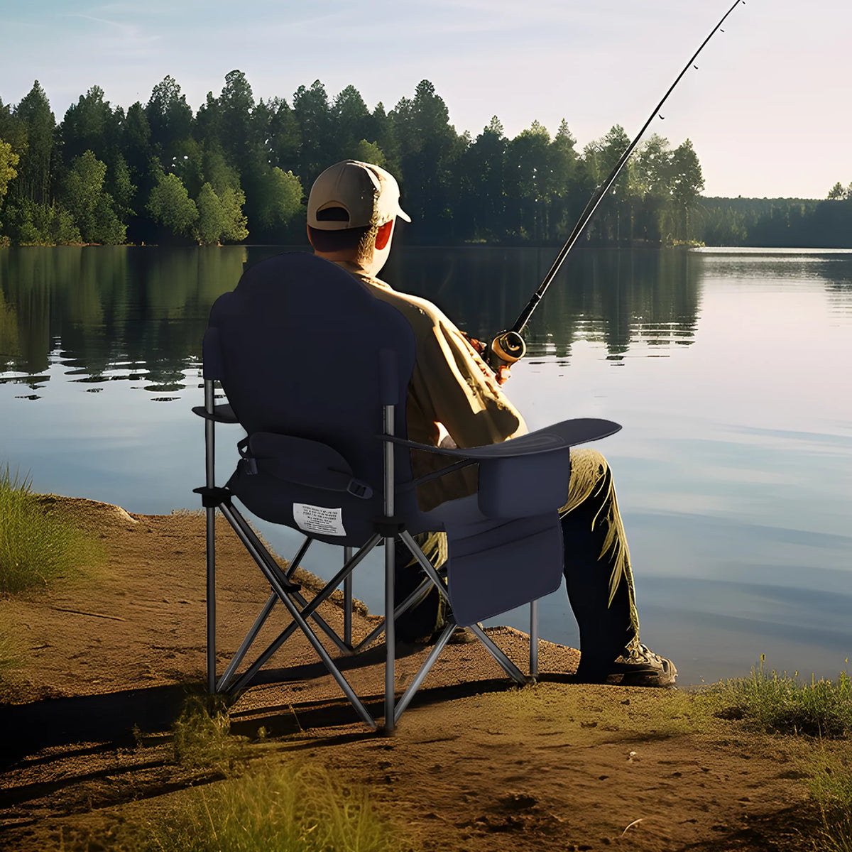 Oversized Padded Folding Camping Chair with Cooler Bag and Cup Holder Y1667