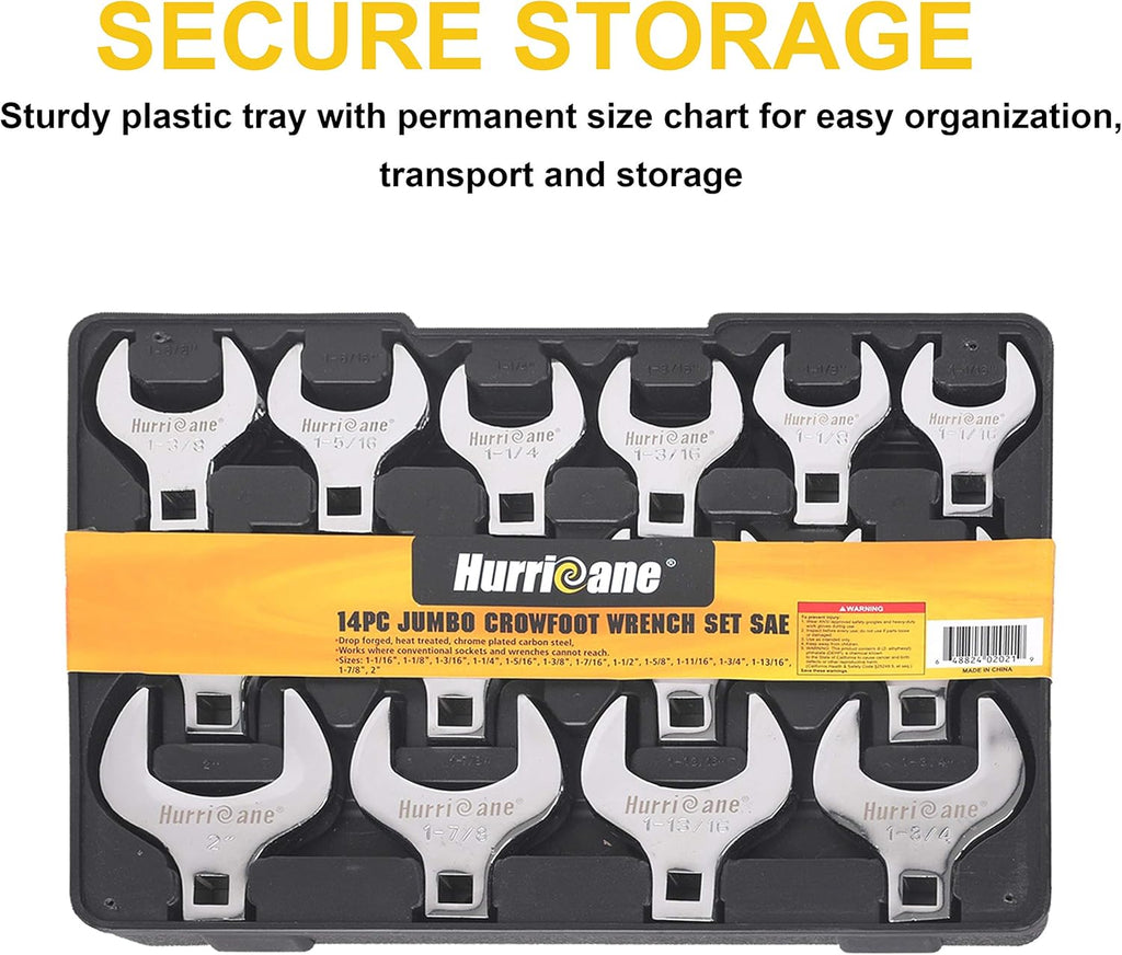 14 Piece SAE Jumbo Crowfoot Wrench Set with Storage Tray F553
