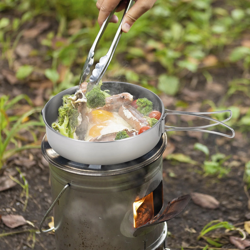 Stainless Steel Camping Cookware Set with Foldable Handles T4850