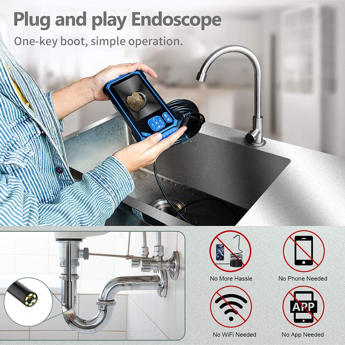 IP67 Waterproof Sewer Inspection Camera with 16.5FT Semi-Rigid Cable Z873