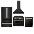 36 Dual Fuel Range, Range Hood, Refrigerator, Dishwasher in Black Stainless J1877