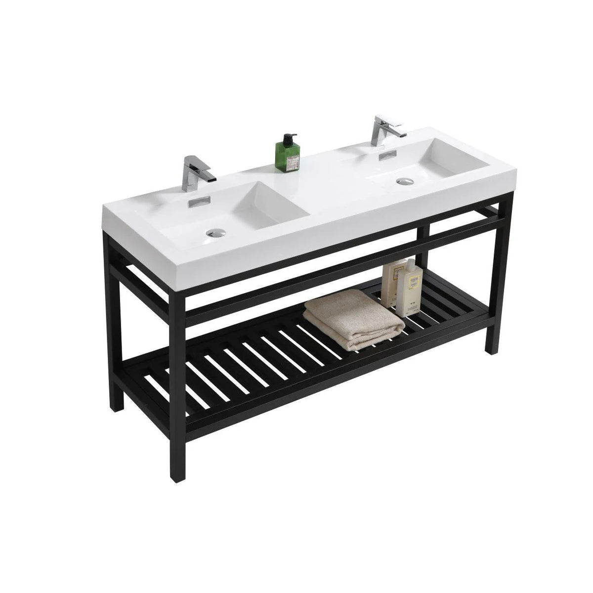 60 in. Double Sink Stainless Steel Console with Acrylic Sink A92684