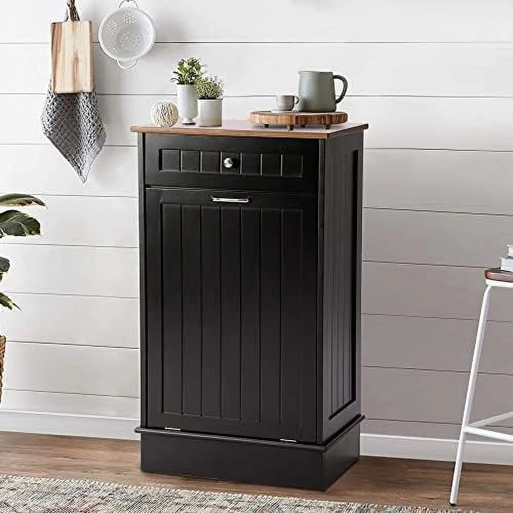 Free-Standing Tilt Out Trash Bin with Drawer and Countertop Grey I64805