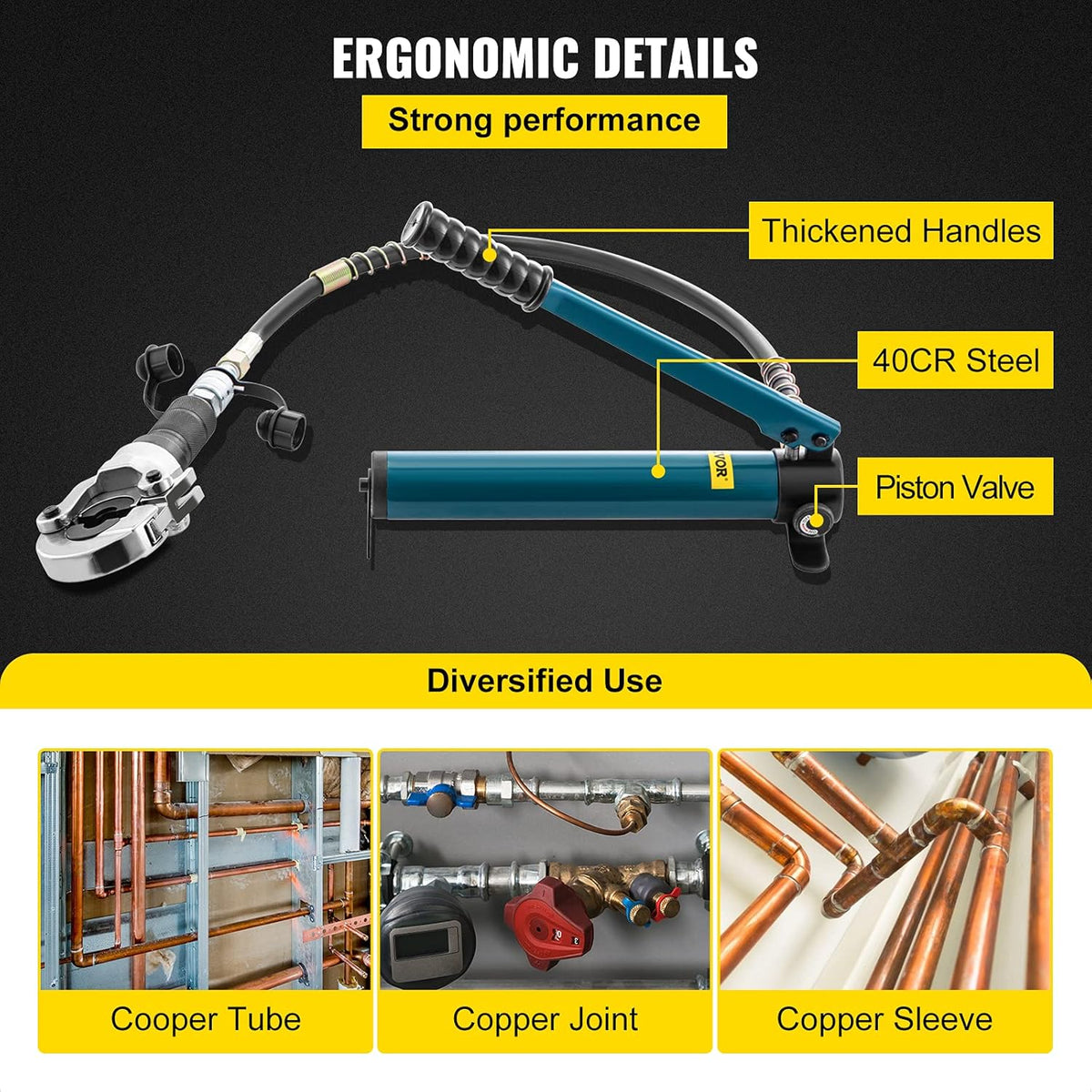 Hydraulic Pipe Crimping Tool, 8T Crimper, 40CR Steel, Jaws 1/2" 3/4" 1" Z15306