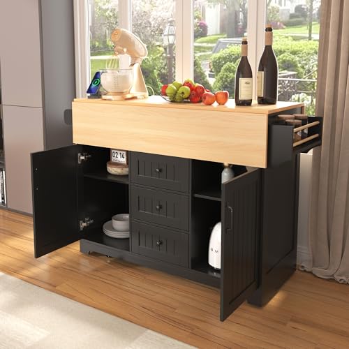 55.7" Kitchen Cart Island on Wheels with 2 Drop Leaf Z3806