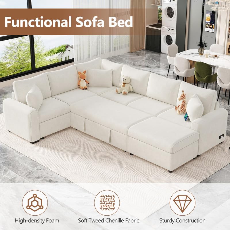 Cream L-Shaped Sectional Sofa with Storage Ottoman T742927