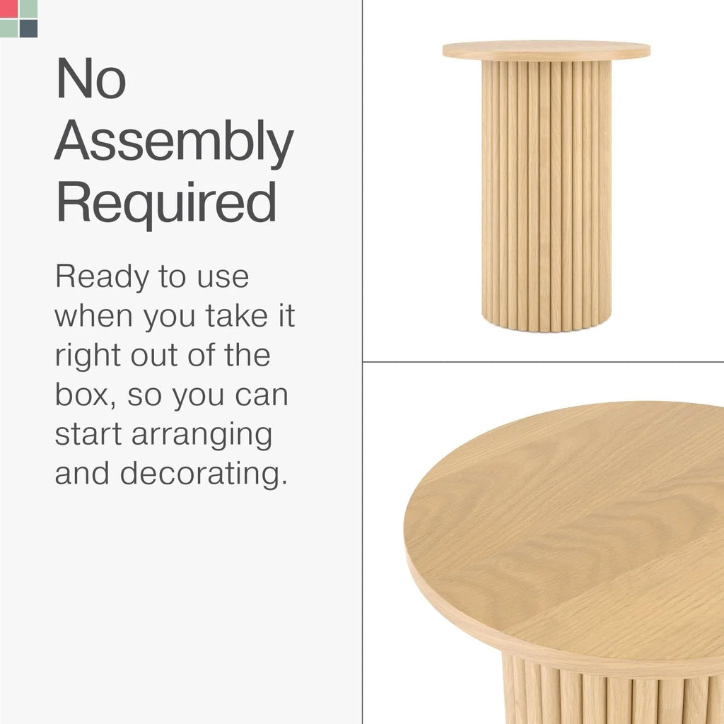 Round Fluted Wooden Side Table with Solid Oak Base O355