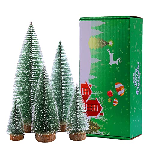 Mini Christmas Trees with Snow and Wooden Base X38549