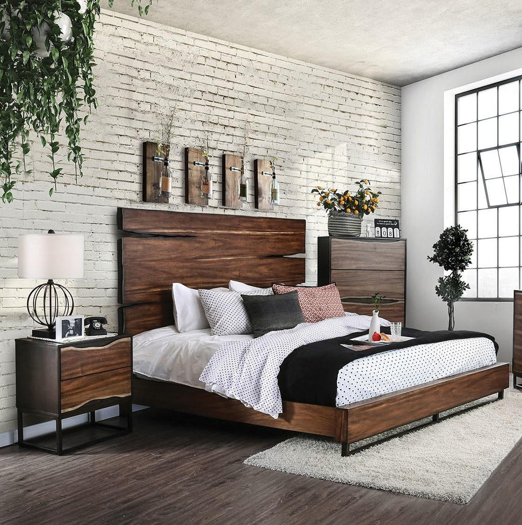 Dark Walnut & Dark Oak Solid Wood Queen Bedroom Set 3pcs K292196