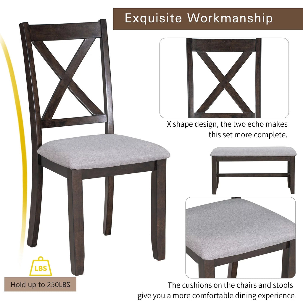 Espresso 6-Piece Solid Wood Foldable Dining Set A562