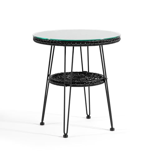 Round Rattan Coffee Table with Tempered Glass Top R365526