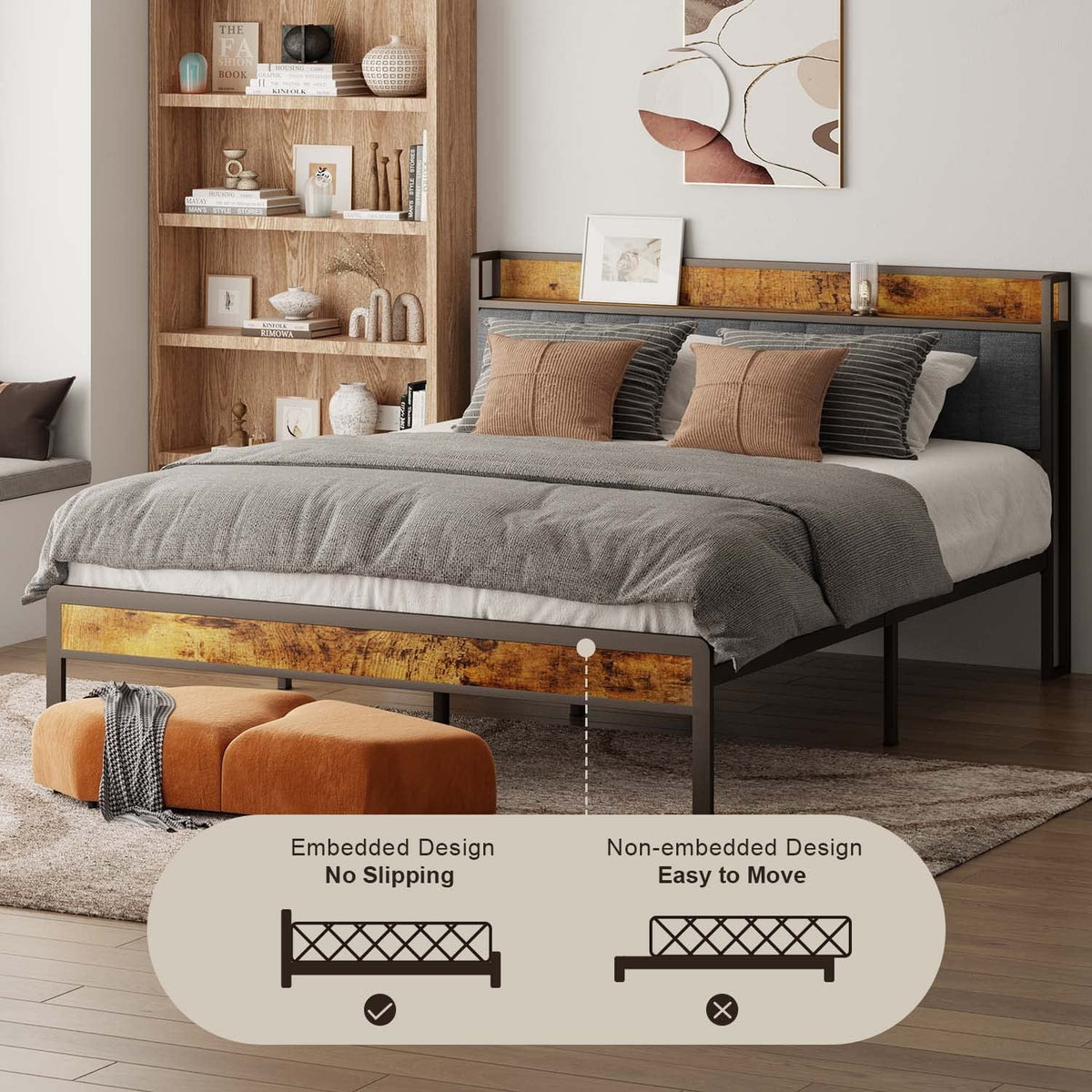 Queen Storage Headboard Metal Bed Frame C87119