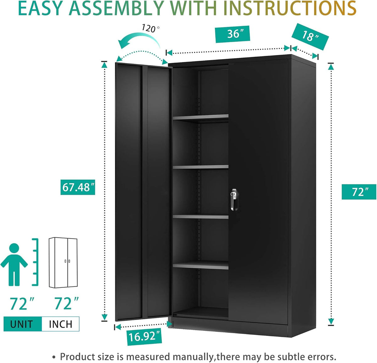 Black Metal Storage Cabinet with 4 Adjustable Shelves and Lockable Doors D73455
