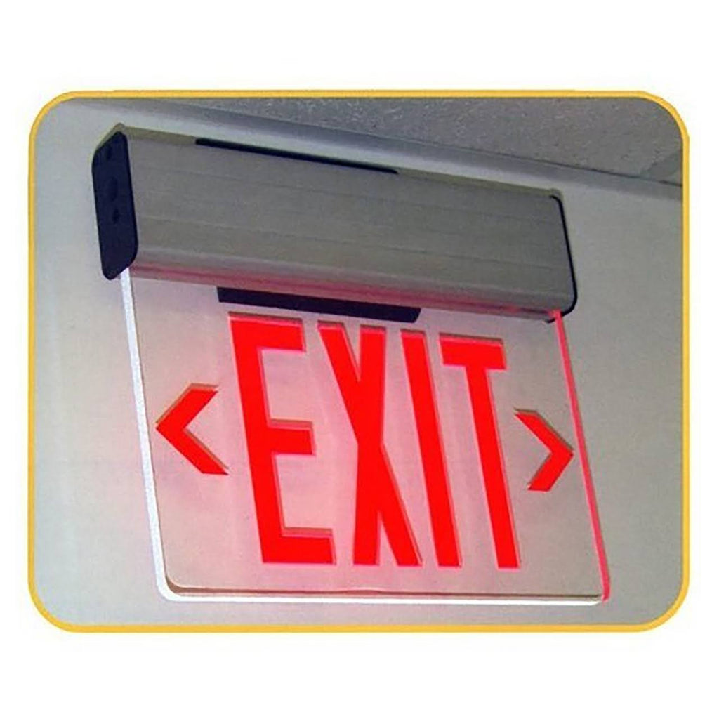 Edge Lit Exit Sign Double Sided Green LED White Housing P93533