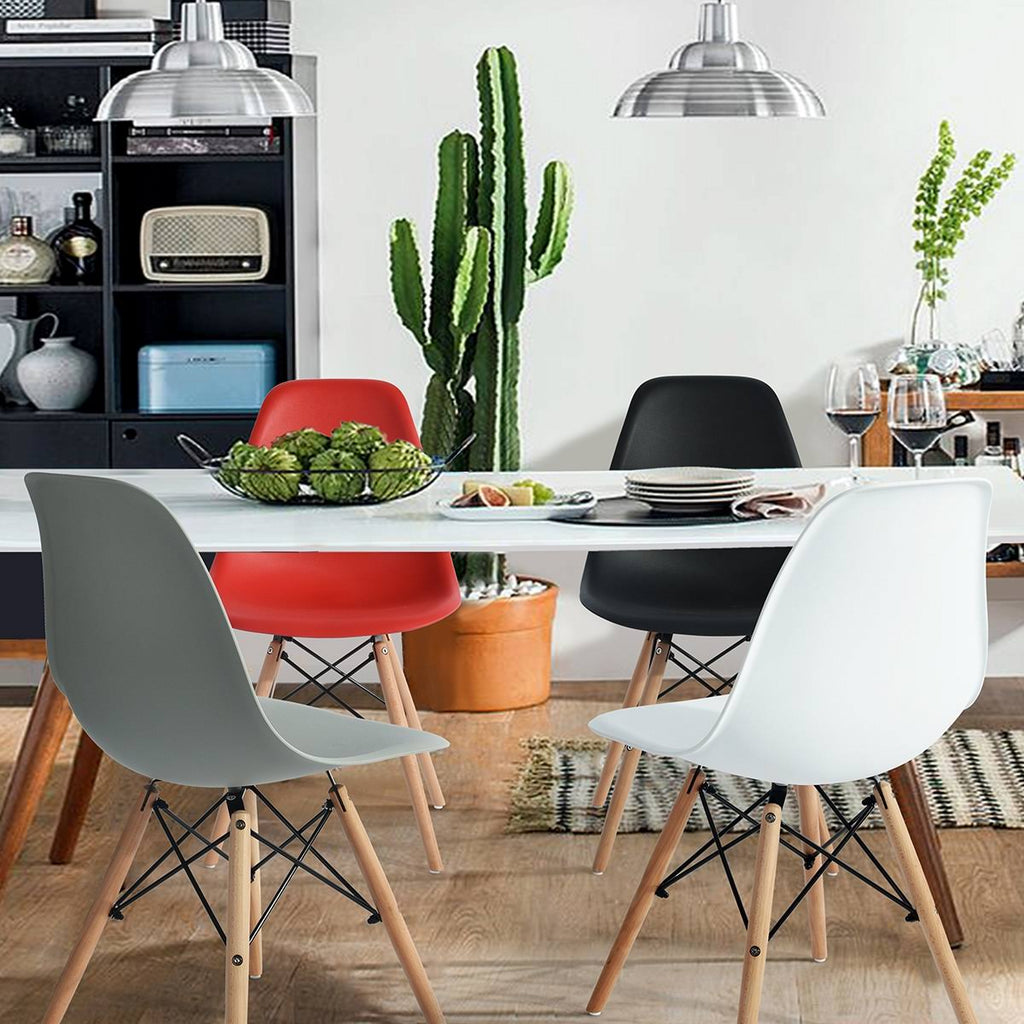Black Plastic Dining Chair with Beech Wood Legs (Set of 6) A9024