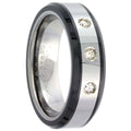 Black Ceramic 3 Stone Diamond Wedding Band Ring 6mm Q3189