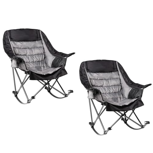 Oversized Padded Rocking Camping Chair with Cup Holder E41942
