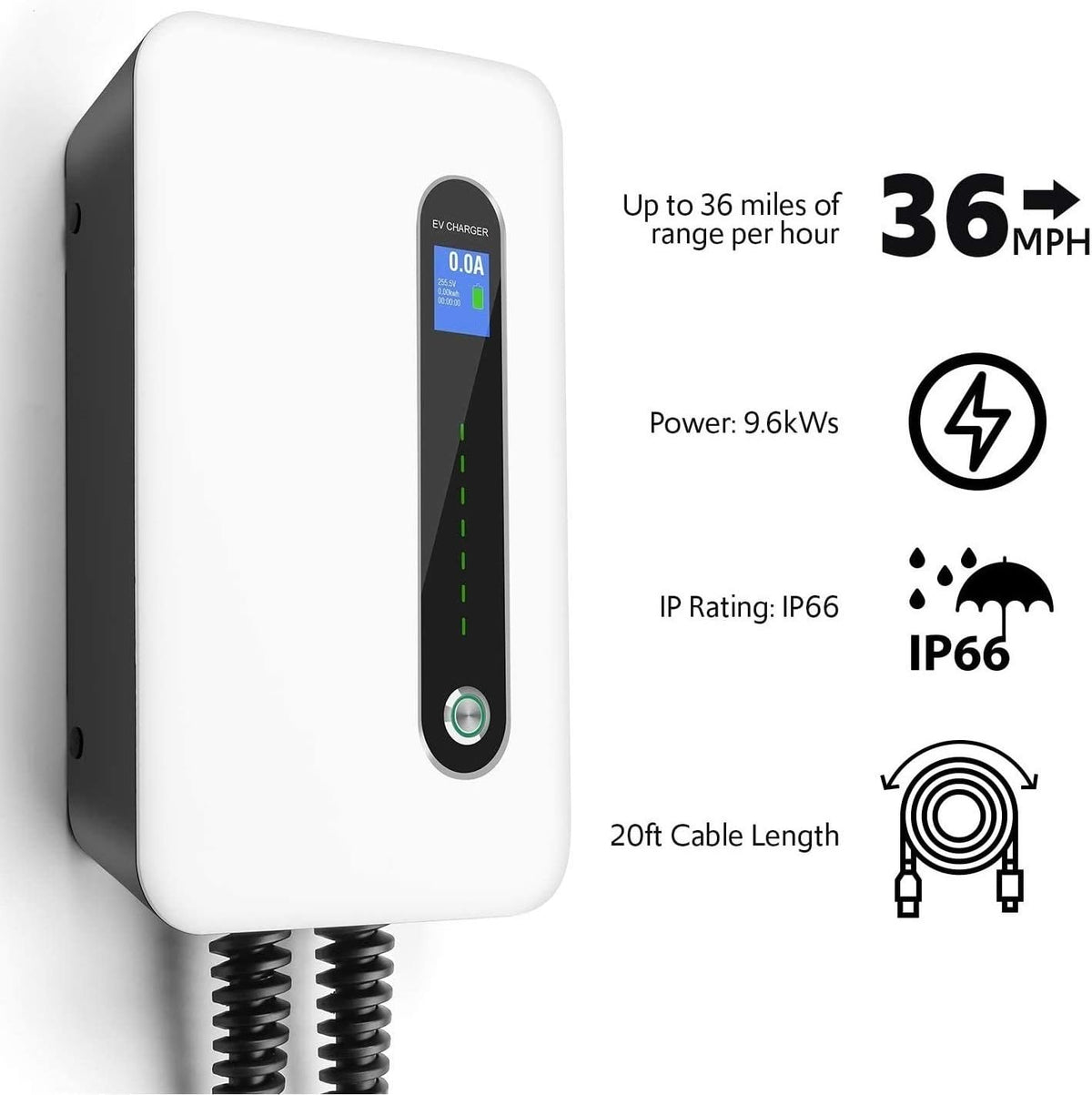 240V 40 Amp Level 2 EV Charging Station with 20ft J1772 Cable and NEMA 14-50 Plug Y611586