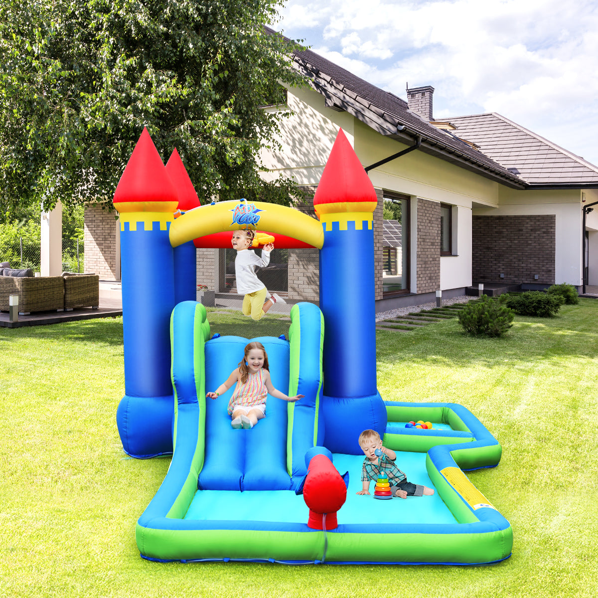 Inflatable Castle Bounce House Slide Water Park Ball Pit with Blower T304