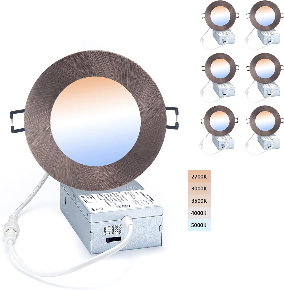 6 Pack Dimmable 12W Ultra-Thin Recessed Downlight with Junction Box A787
