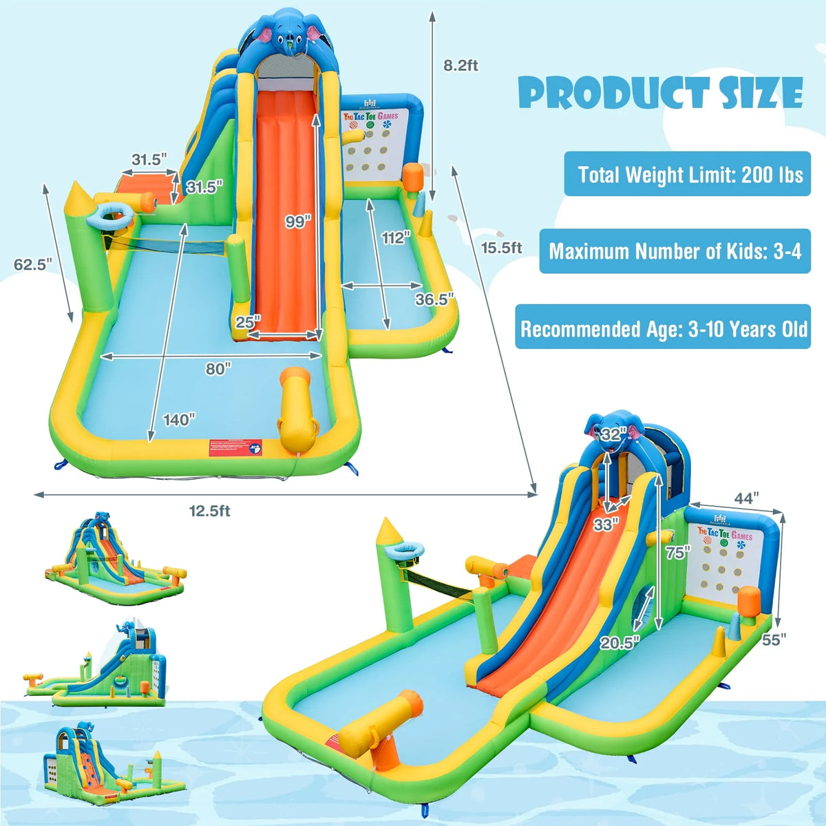 Inflatable Water Slide with Splash Pool Climbing Wall N844
