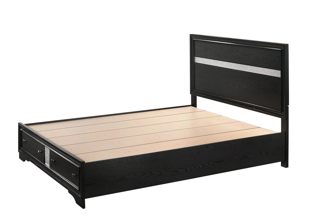 Black 5pc King Size Storage Bed Dresser Mirror Nightstand Set T185122