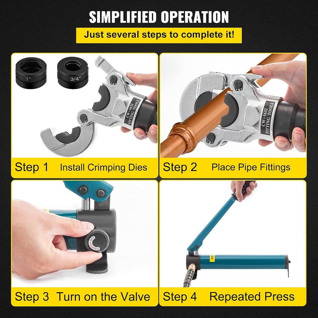 Hydraulic Pipe Crimping Tool, 8T Crimper, 40CR Steel, Jaws 1/2" 3/4" 1" Z15306