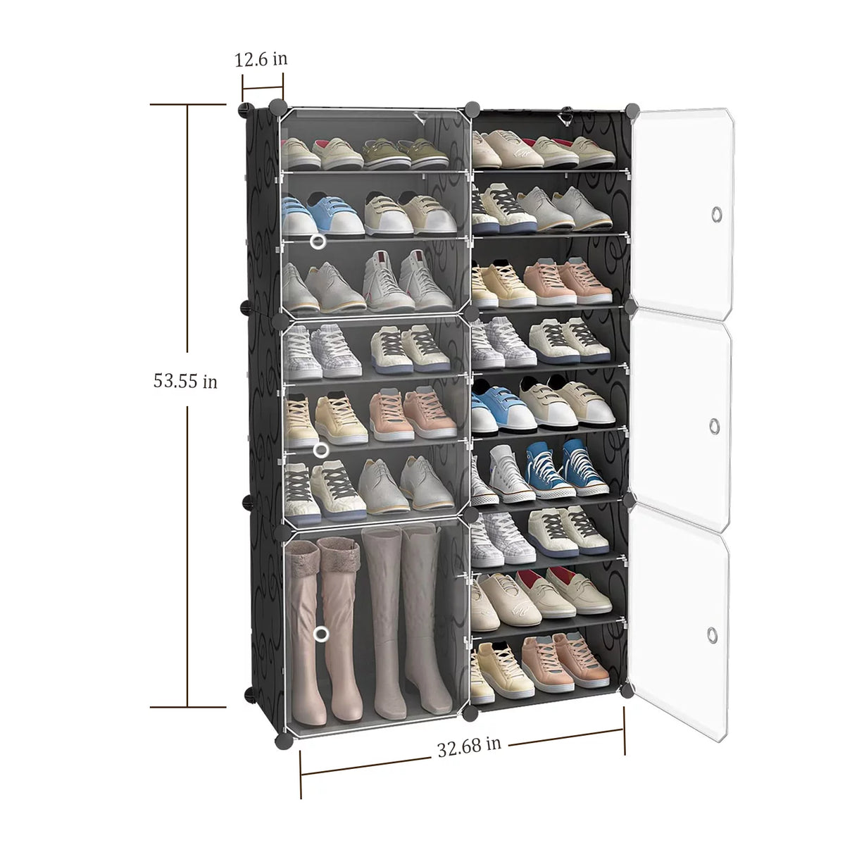 Portable Shoe Rack Organizer with Door, 36 Pair Plastic Shoe Storage Shelf, Black T5196