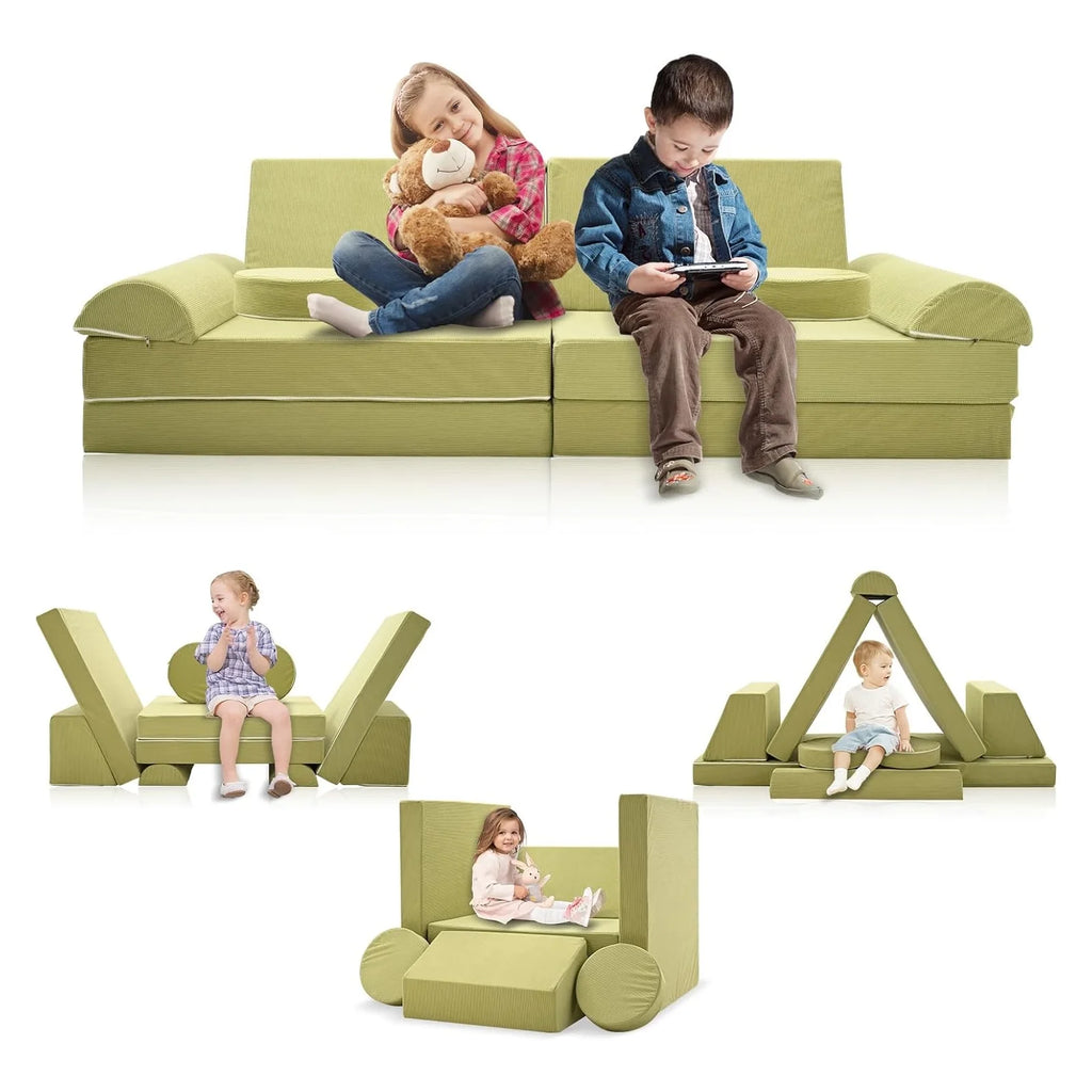Green 10PCS Kids Foam Play Couch Set I206619