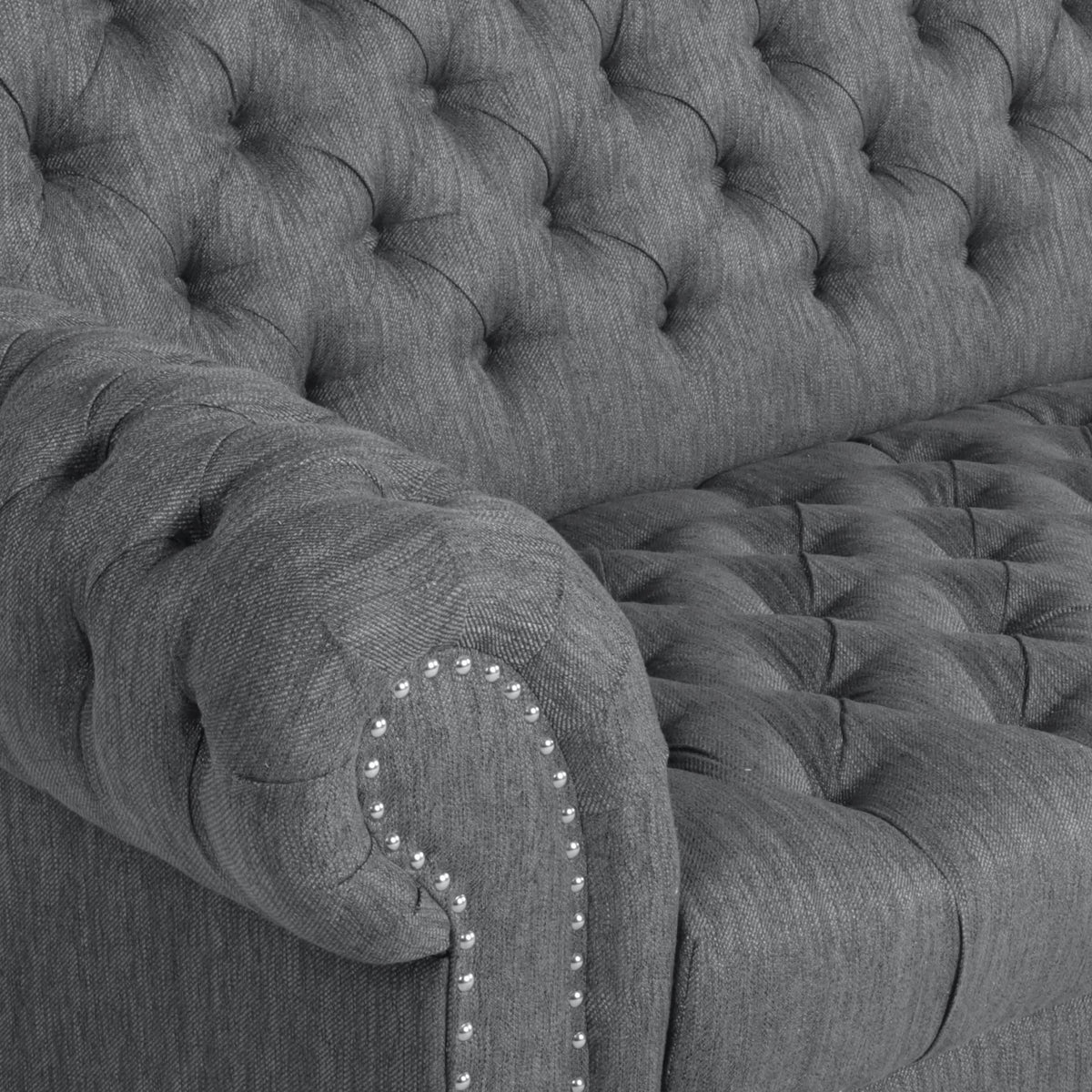 Charcoal Button Tufted Fabric 3 Seater Sofa B3551