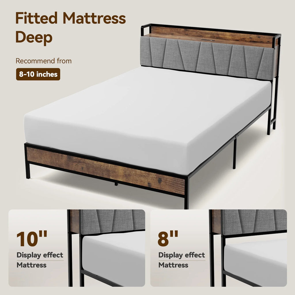 Full Size Platform Bed Frame with Headboard and Storage X874