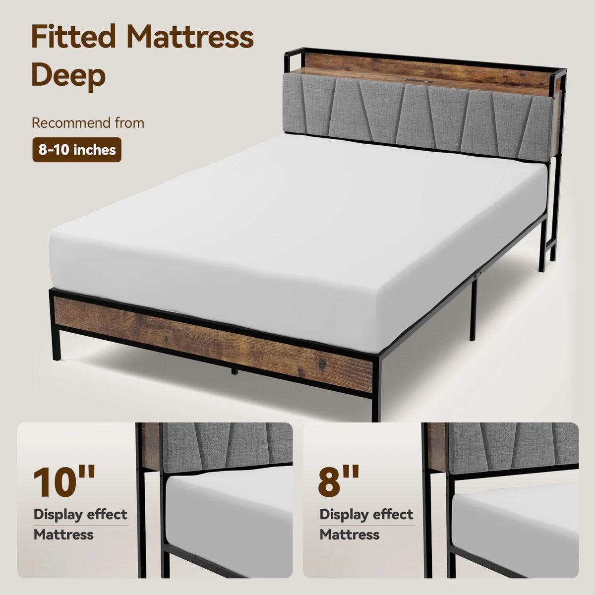 Full Size Platform Bed Frame with Headboard and Storage X874