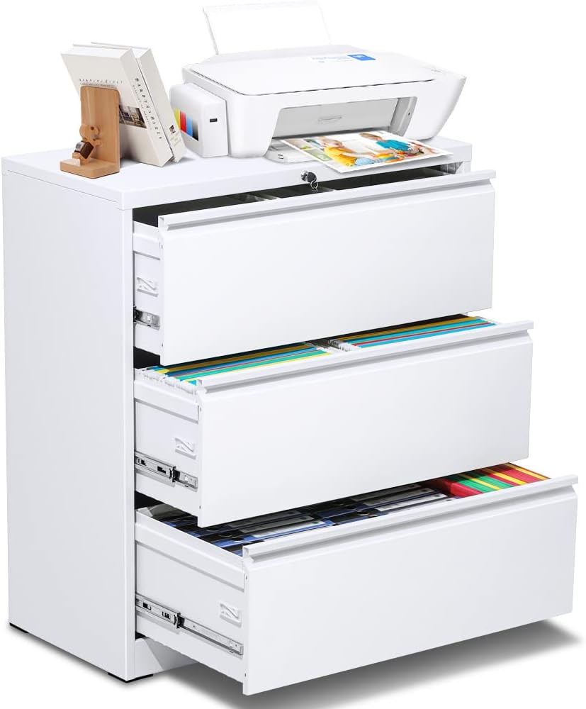 Black 3 Drawer Lateral File Cabinet with 6 Adjustable Hanging Bars H398935