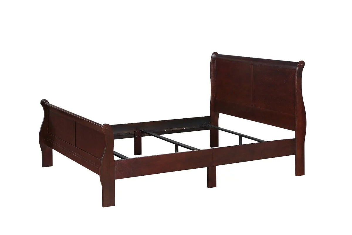Twin Size Panel Bed Cherry Brown Finish U1101
