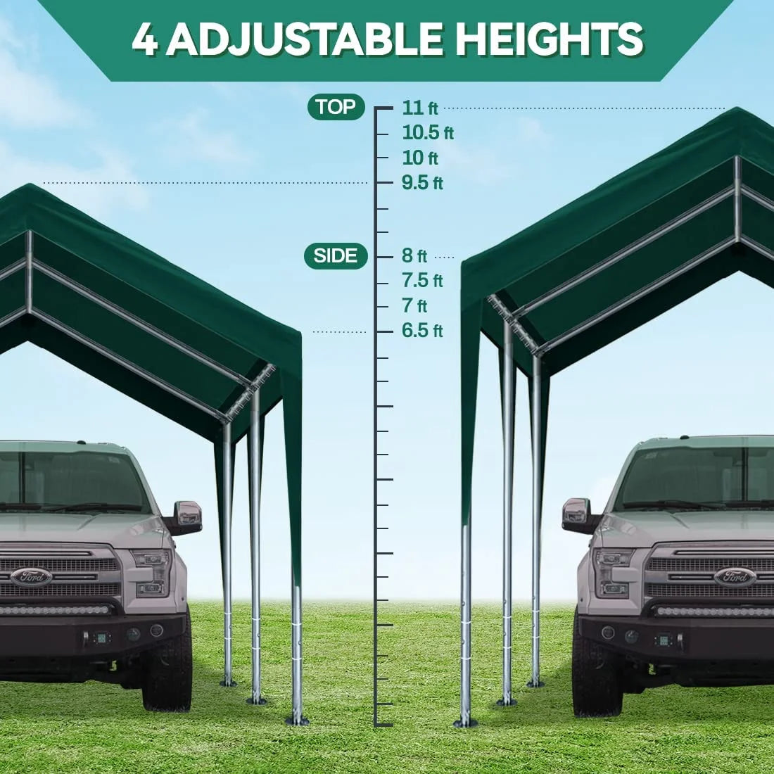 Heavy Duty Carports Car Canopy Garage Boat Shelter Party Tent, Adjustable Height from 9.5 ft to 11 ft E724673