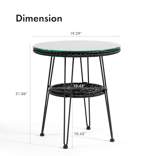Round Rattan Coffee Table with Tempered Glass Top R365526