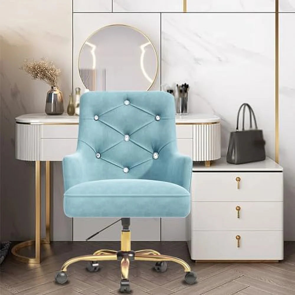 Blue Velvet Swivel Vanity Chair with Wheels W214