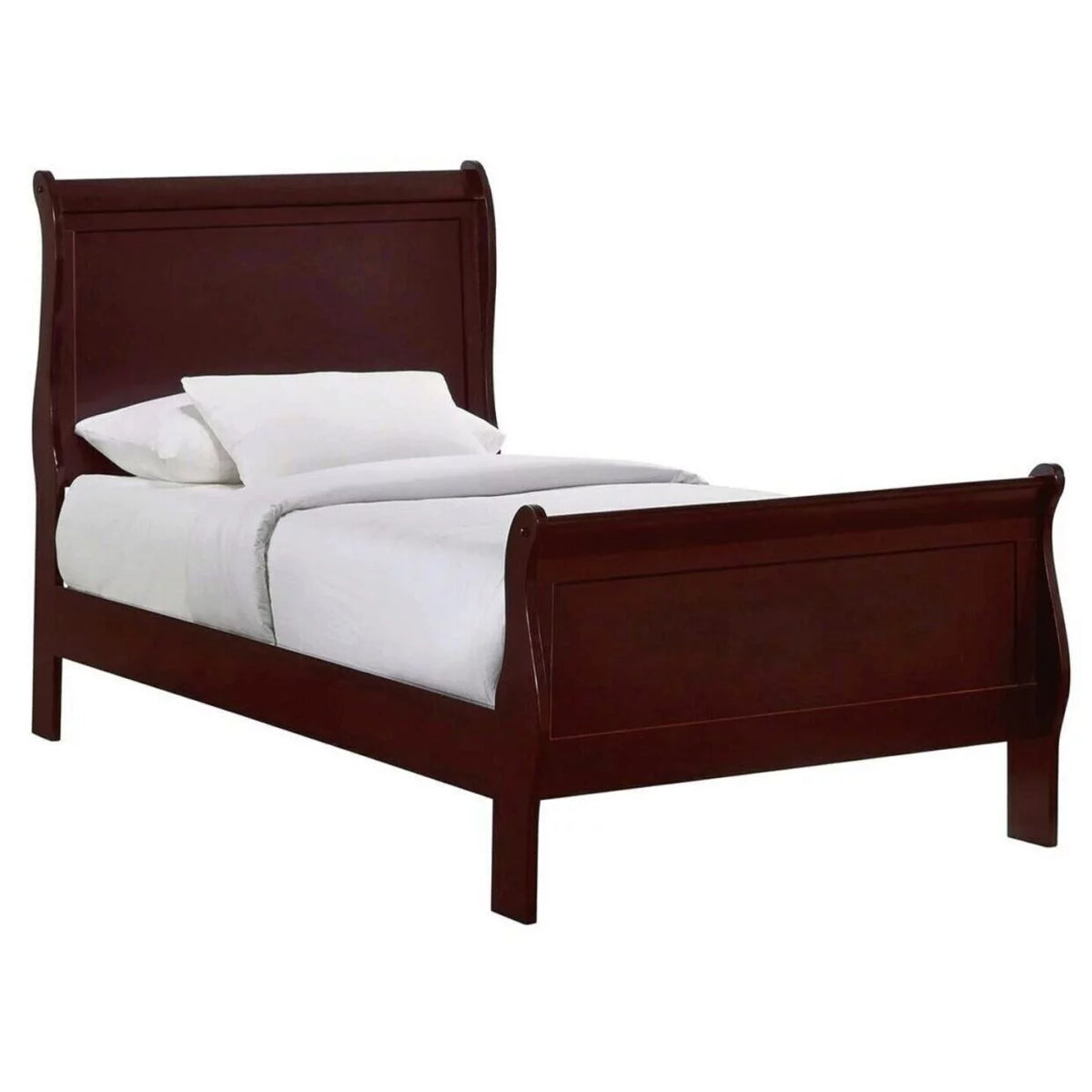 Twin Size Panel Bed Cherry Brown Finish U1101