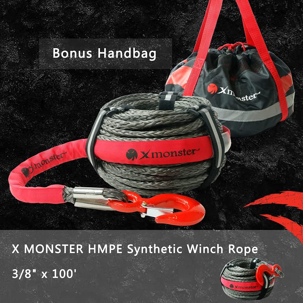 3/8" x 100' 19,000 lbs Synthetic Winch Rope Kit with Hook and Sleeve Protection W829