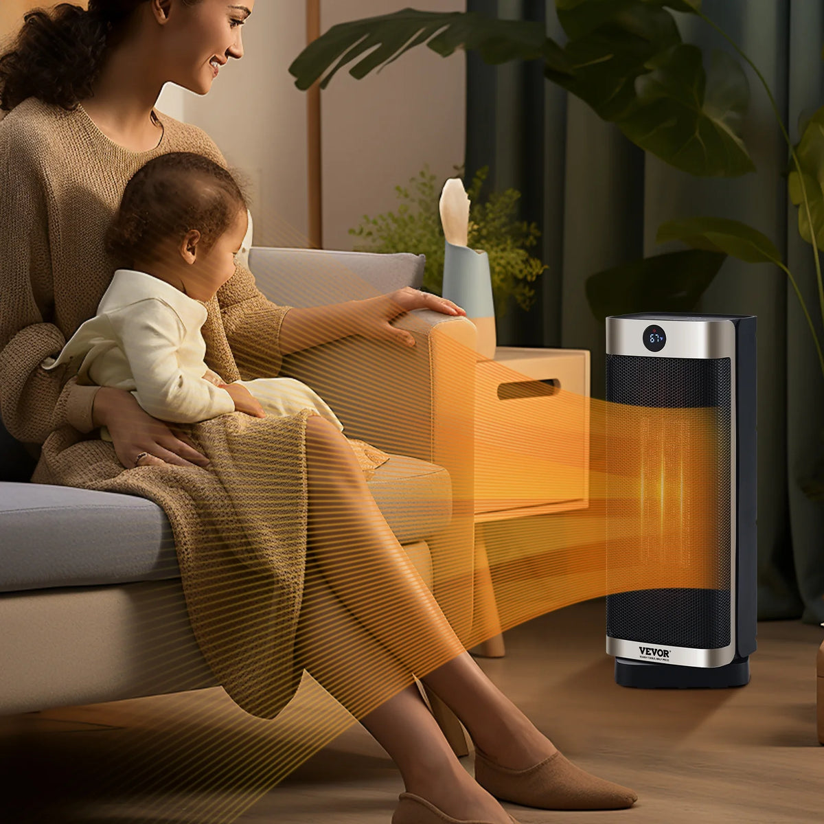 1500W Electric Fan Forced Portable Space Heater 16 in with Thermostat Q88564