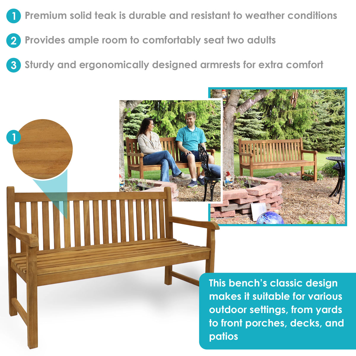 Teak Wood Patio Garden Bench E75801