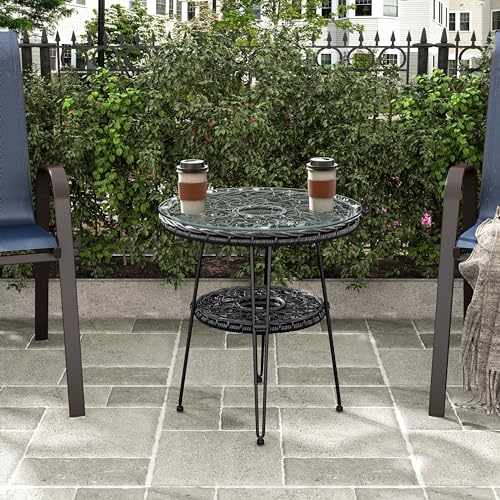Round Rattan Coffee Table with Tempered Glass Top R365526