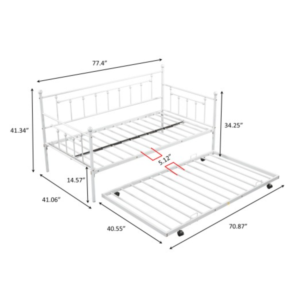 Light Grey Metal Daybed with Trundle V3147
