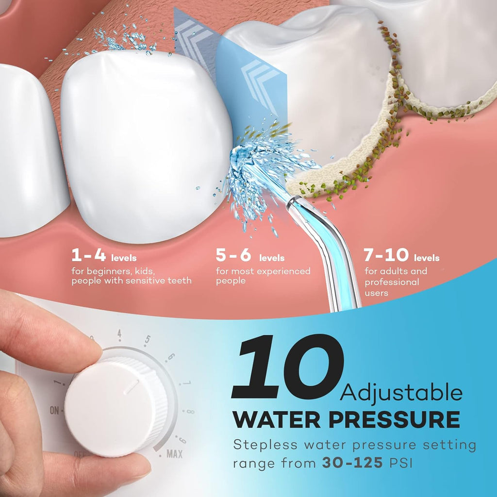 Water Flosser 600ML Oral Irrigator with 3 Flossing Modes, 10 Settings, 7 Tips, Pack of 2 Y61812