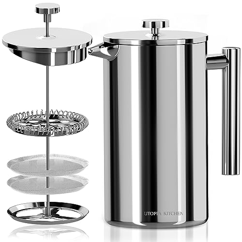 Stainless Steel French Press Coffee Maker 34 Oz with 2 Extra Filters H28797