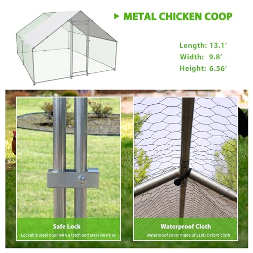 Large Metal Walk-in Chicken Coop with Anti-UV Cover H1131