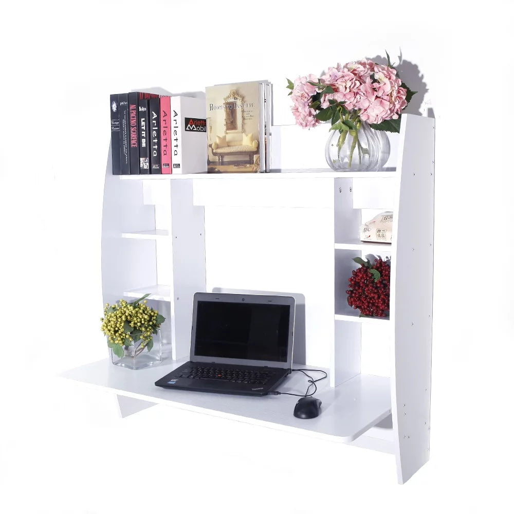 White Wall Mounted Computer Desk with Storage Shelf A37609