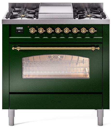 36 Dual Fuel Natural Gas Range Emerald Green Brass Trim W23885