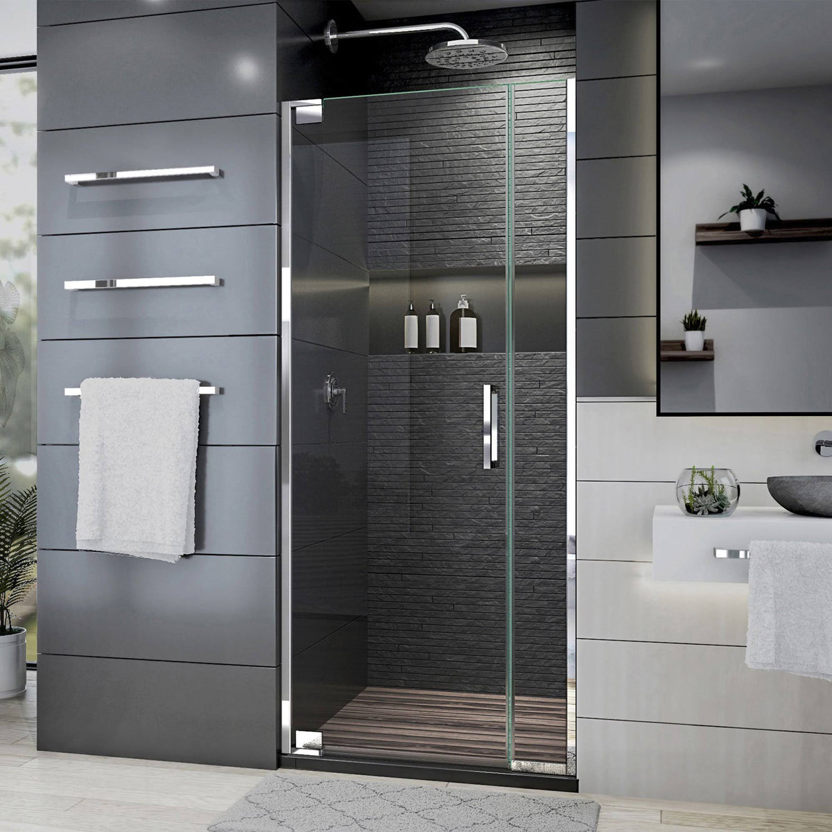 Frameless Pivot Shower Door in Chrome W394