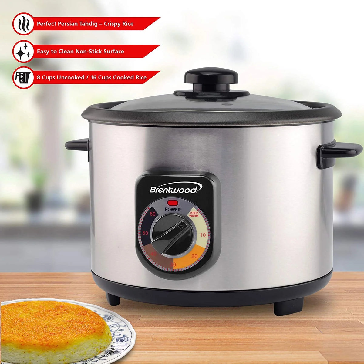 Stainless Steel Persian Rice Cooker 16 Cups 500 Watts G233